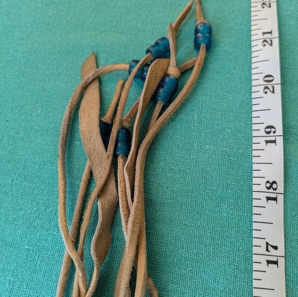 Vintage Turquoise, Glass & Leather Bead Necklace-12-20" - Picture 5 of 5